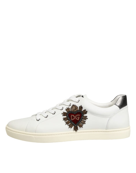 Dolce & Gabbana White Leather Heart Embellished Sneakers Shoes Dolce & Gabbana