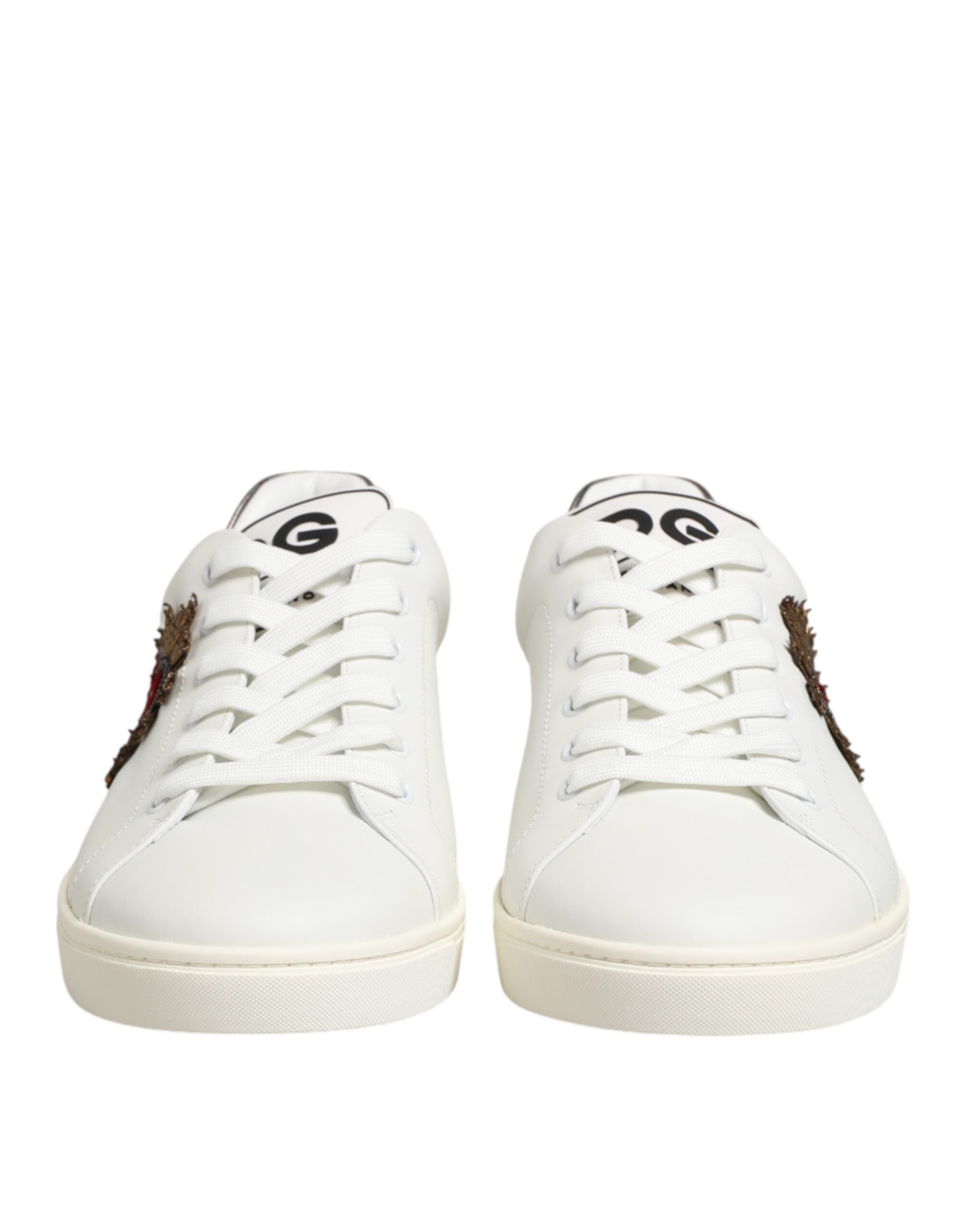 Dolce & Gabbana White Leather Heart Embellished Sneakers Shoes Dolce & Gabbana