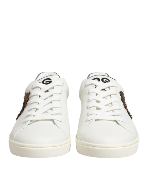 Dolce & Gabbana White Leather Heart Embellished Sneakers Shoes Dolce & Gabbana