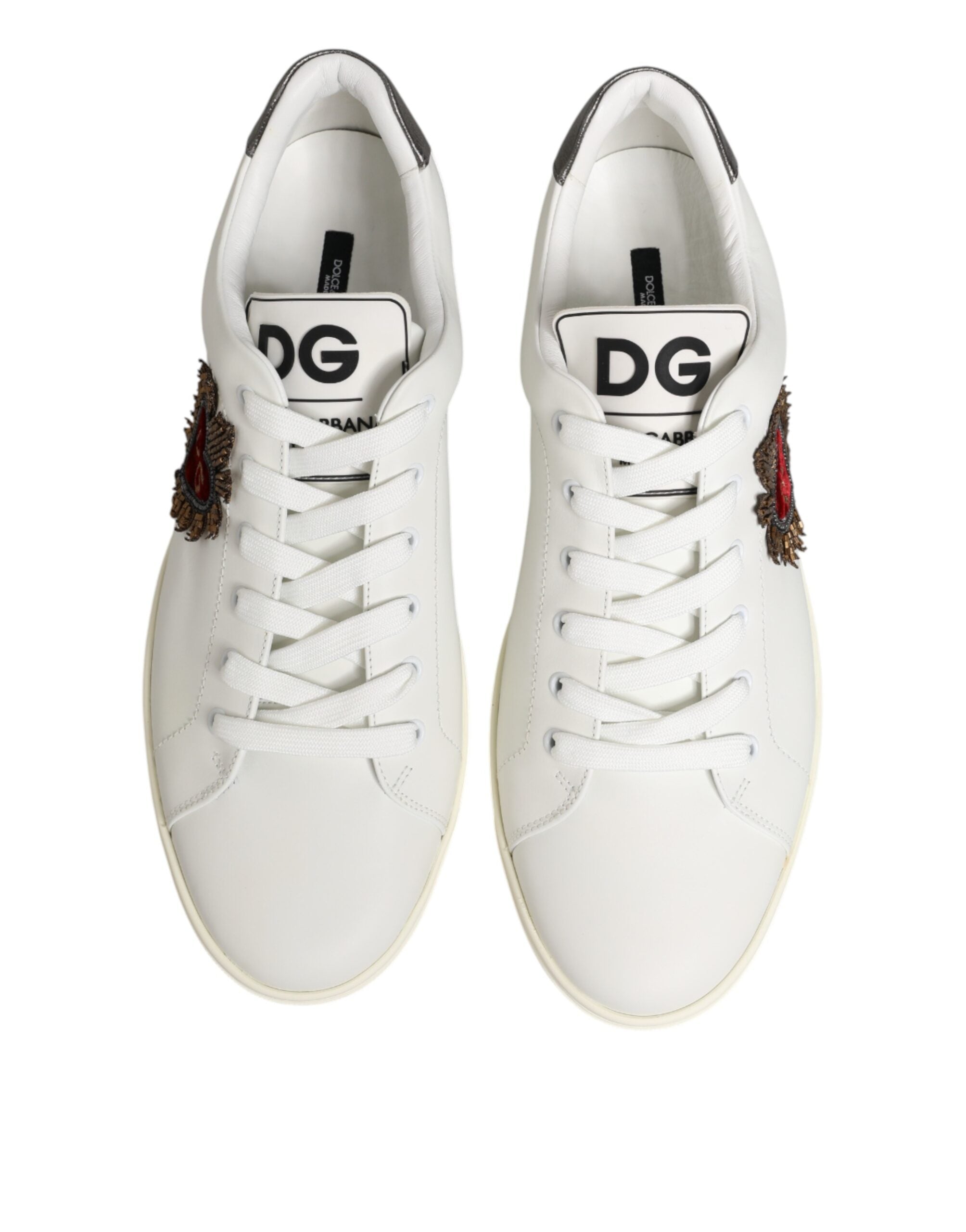 Dolce & Gabbana White Leather Heart Embellished Sneakers Shoes Dolce & Gabbana