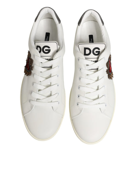 Dolce & Gabbana White Leather Heart Embellished Sneakers Shoes Dolce & Gabbana