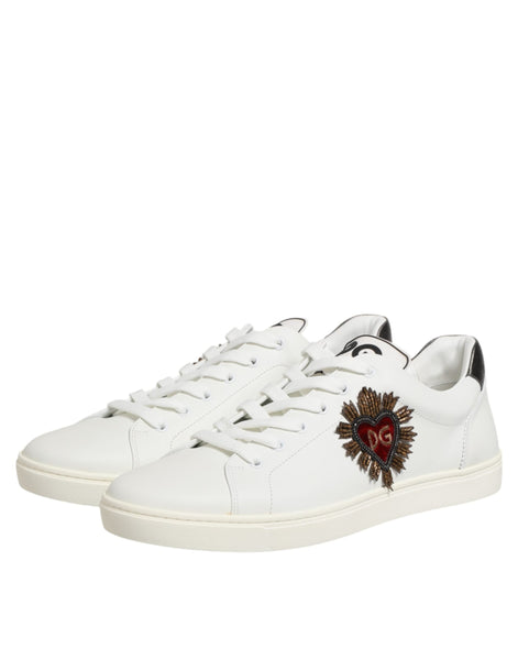 Dolce & Gabbana White Leather Heart Embellished Sneakers Shoes Dolce & Gabbana