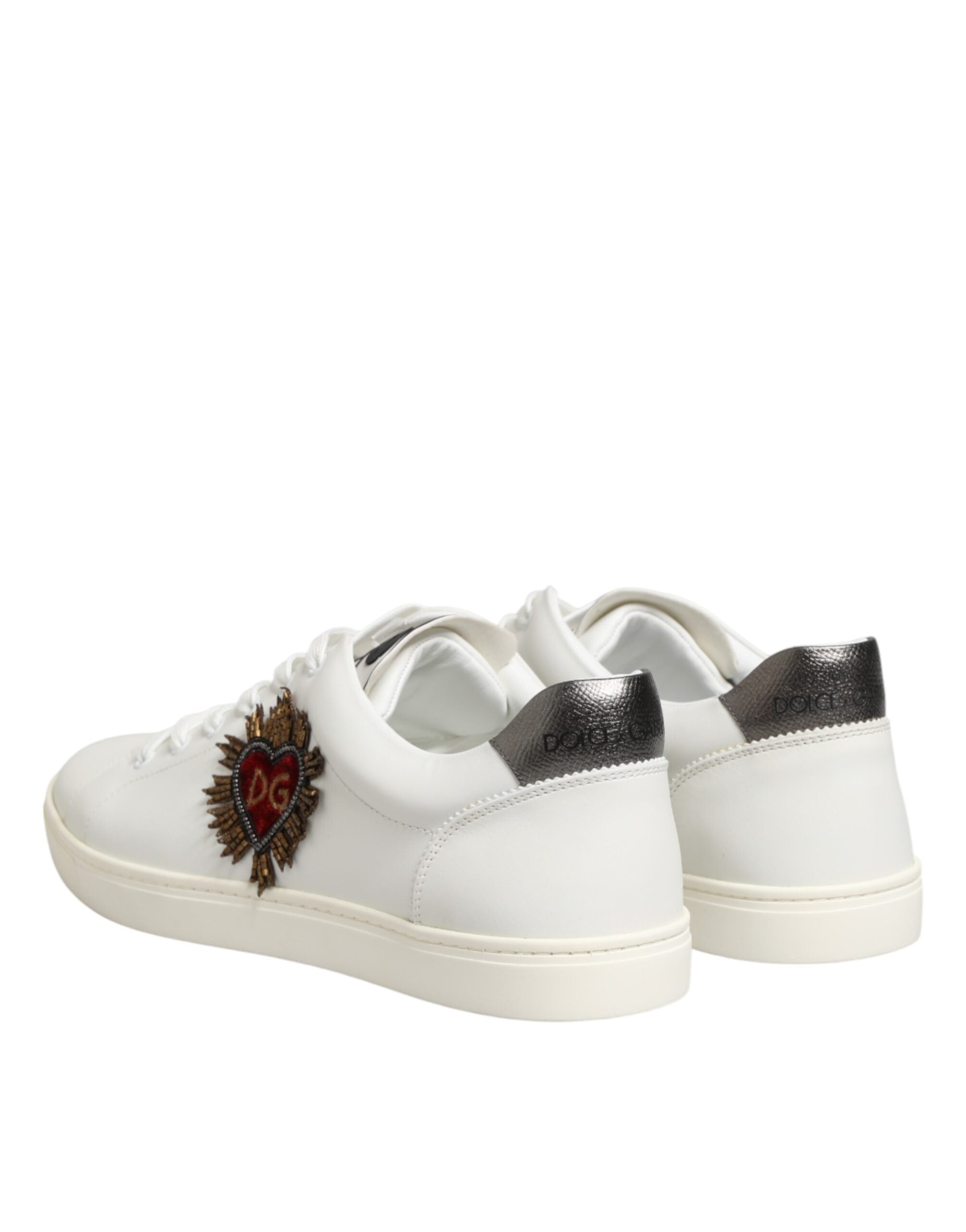 Dolce & Gabbana White Leather Heart Embellished Sneakers Shoes Dolce & Gabbana