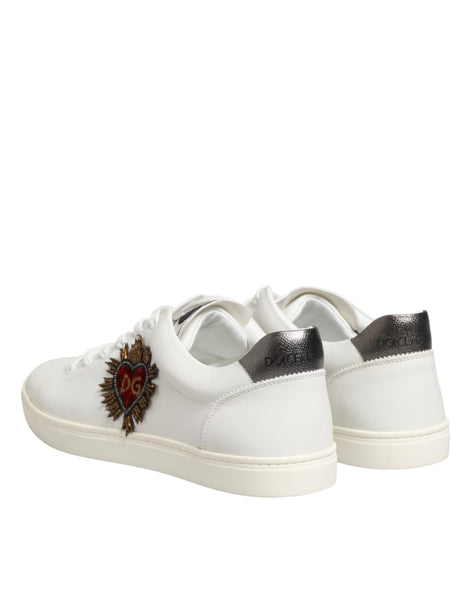 Dolce & Gabbana White Leather Heart Embellished Sneakers Shoes Dolce & Gabbana