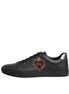 Dolce & Gabbana Black Leather Heart Embellished Sneakers Shoes Dolce & Gabbana