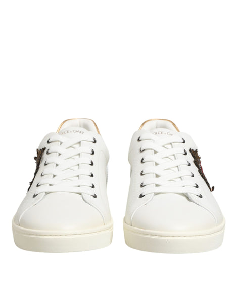 Dolce & Gabbana White Heart Embellished Sneakers Shoes Dolce & Gabbana