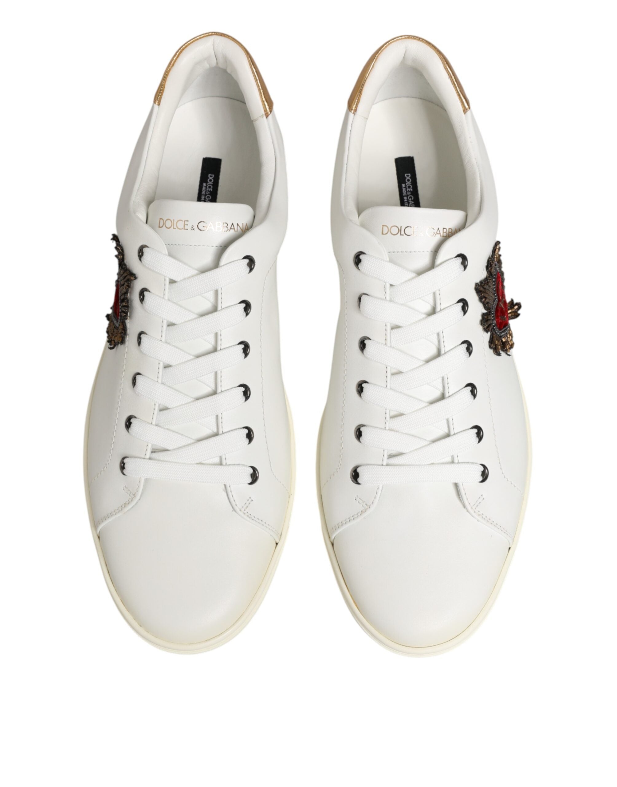 Dolce & Gabbana White Heart Embellished Sneakers Shoes Dolce & Gabbana