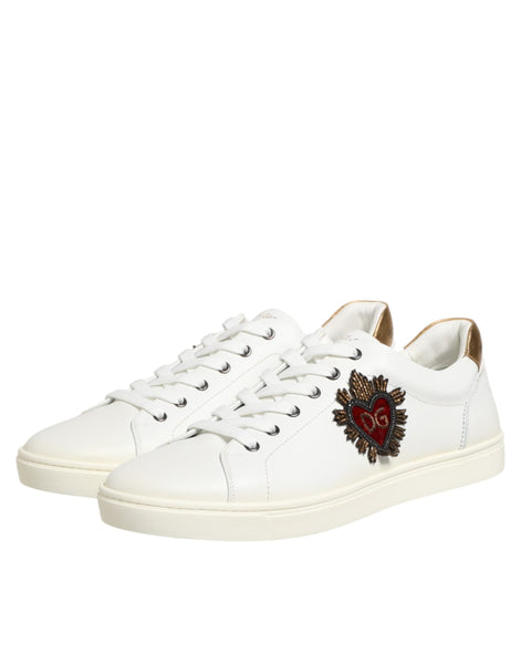 Dolce & Gabbana White Heart Embellished Sneakers Shoes Dolce & Gabbana