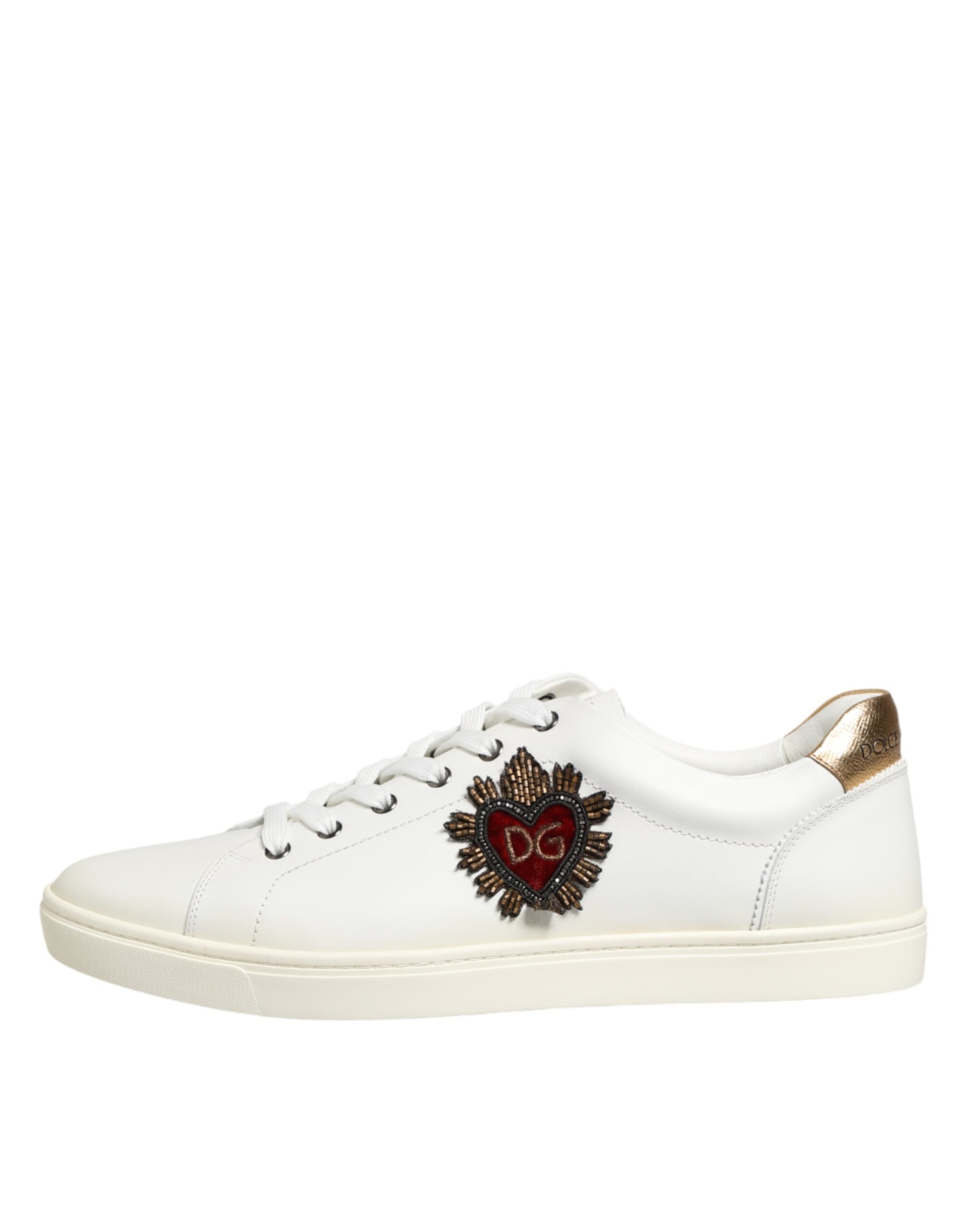 Dolce & Gabbana White Heart Embellished Sneakers Shoes Dolce & Gabbana