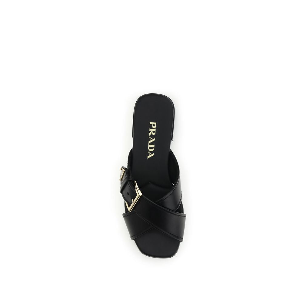 Prada Black Calf Leather Bos Taurus Flat Sandals Prada