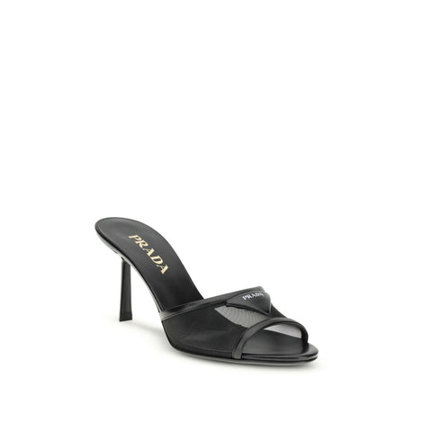 Prada Black Calf Leather Bos Taurus Stiletto Heel Sandals Prada