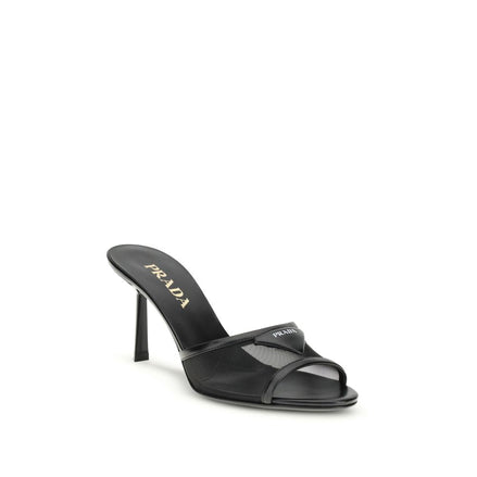 Prada Black Calf Leather Bos Taurus Stiletto Heel Sandals Prada