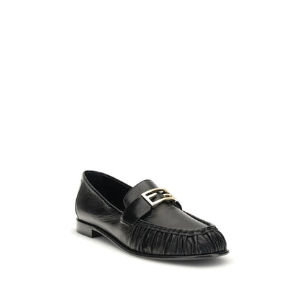 Fendi Black Calf Leather Bos Taurus Slip-On Loafers Fendi