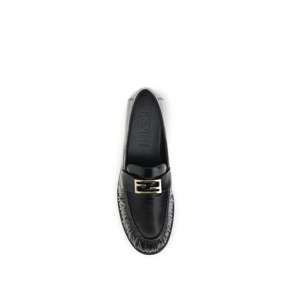 Fendi Black Calf Leather Bos Taurus Slip-On Loafers Fendi