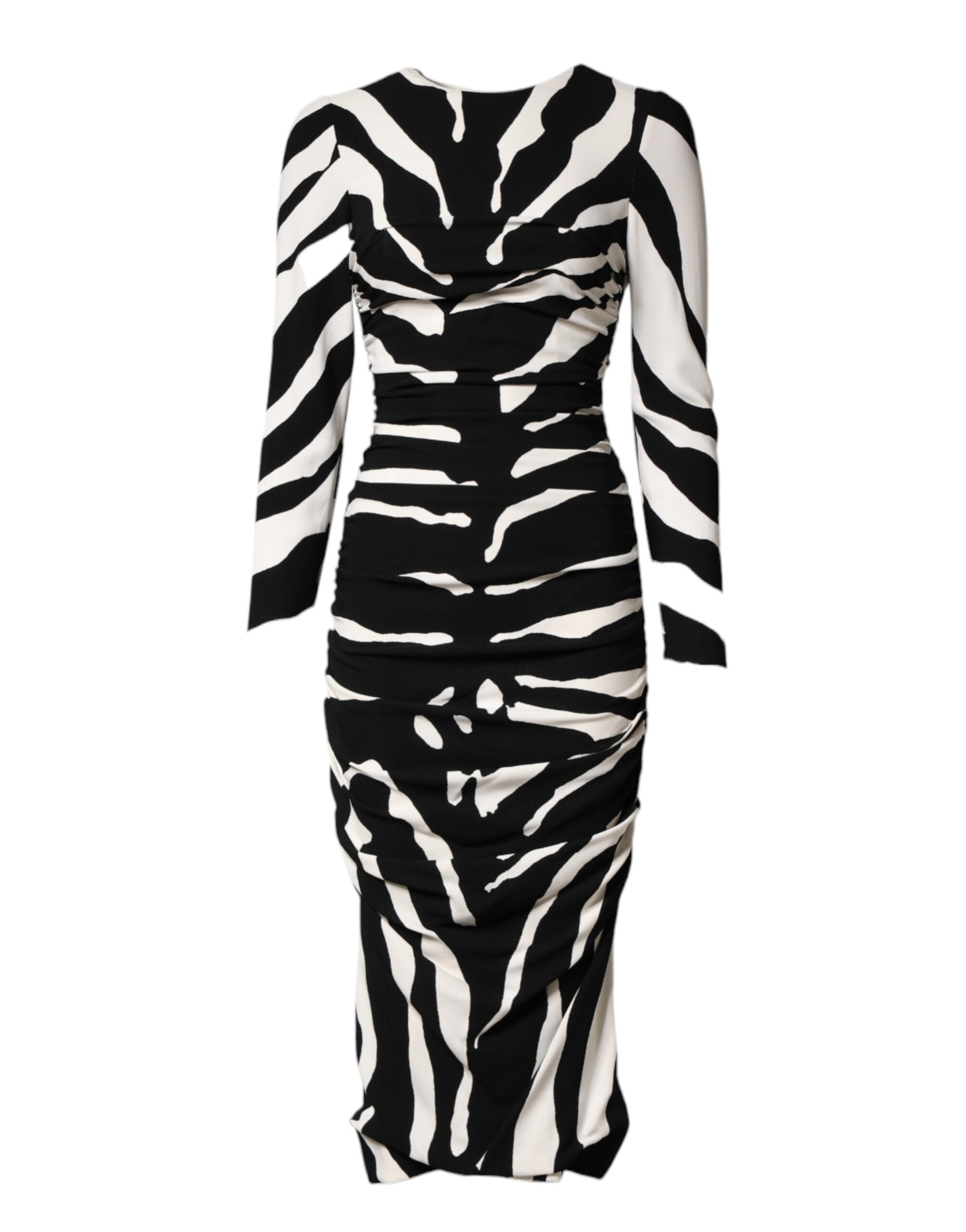 Dolce & Gabbana Black White Zebra Viscose Sheath Midi Dress Dolce & Gabbana