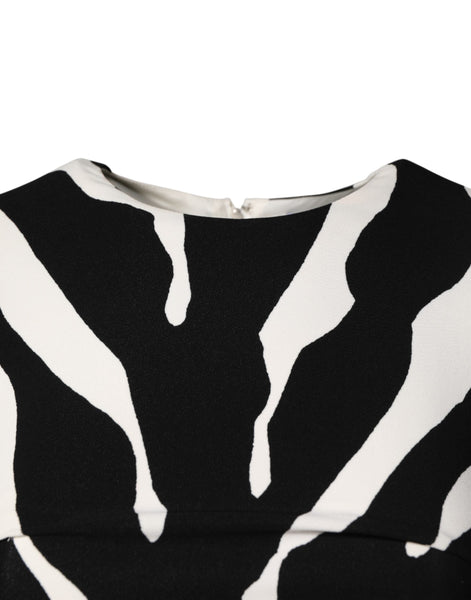 Dolce & Gabbana Black White Zebra Viscose Sheath Midi Dress Dolce & Gabbana