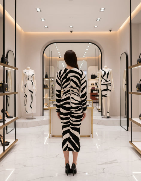 Dolce & Gabbana Black White Zebra Viscose Sheath Midi Dress Dolce & Gabbana