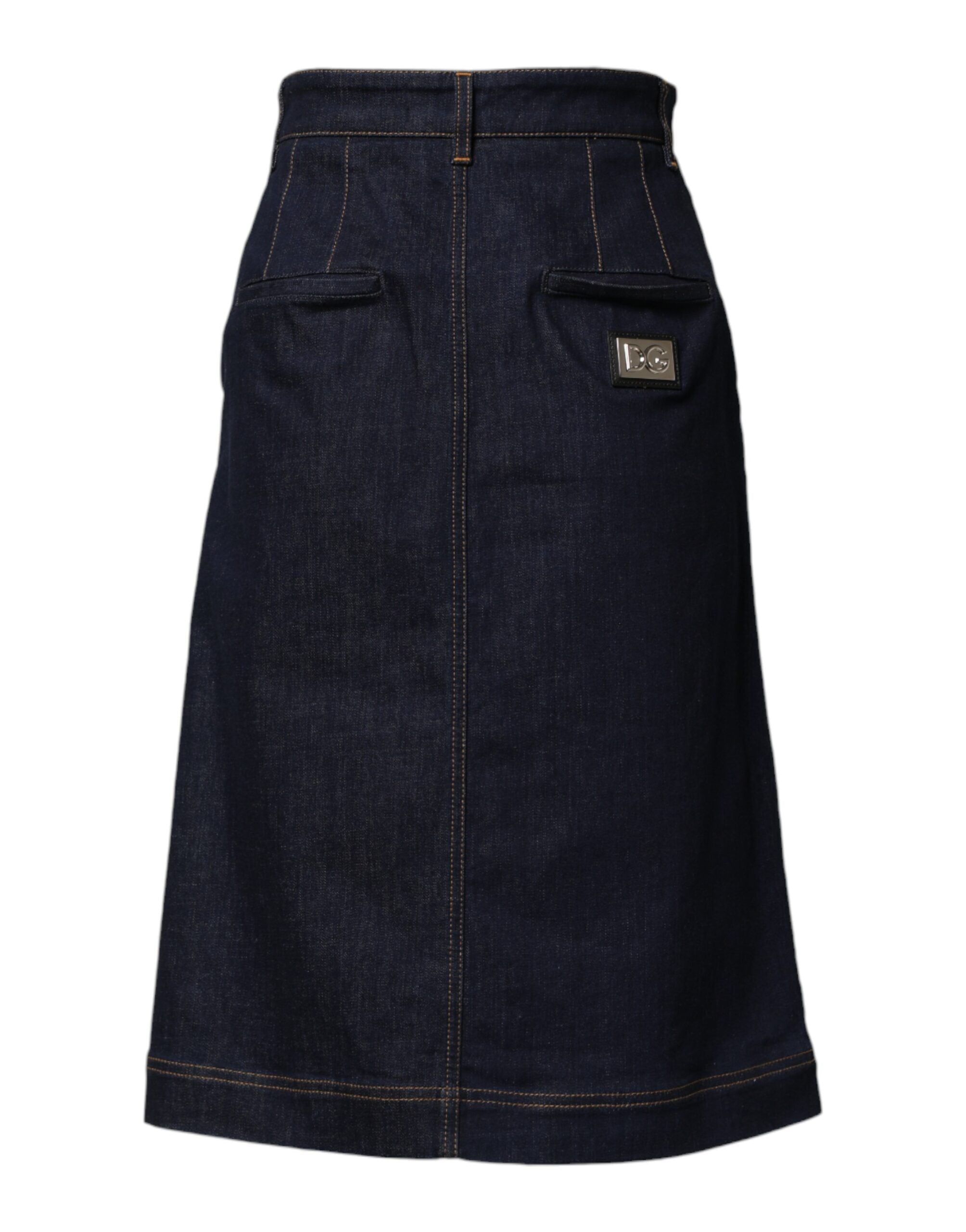 Dolce & Gabbana Dark Blue Cotton A-line Denim Midi Skirt Dolce & Gabbana