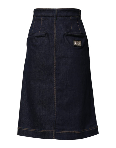 Dolce & Gabbana Dark Blue Cotton A-line Denim Midi Skirt Dolce & Gabbana