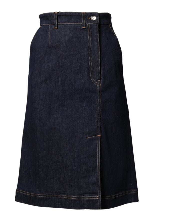 Dolce & Gabbana Dark Blue Cotton A-line Denim Midi Skirt Dolce & Gabbana