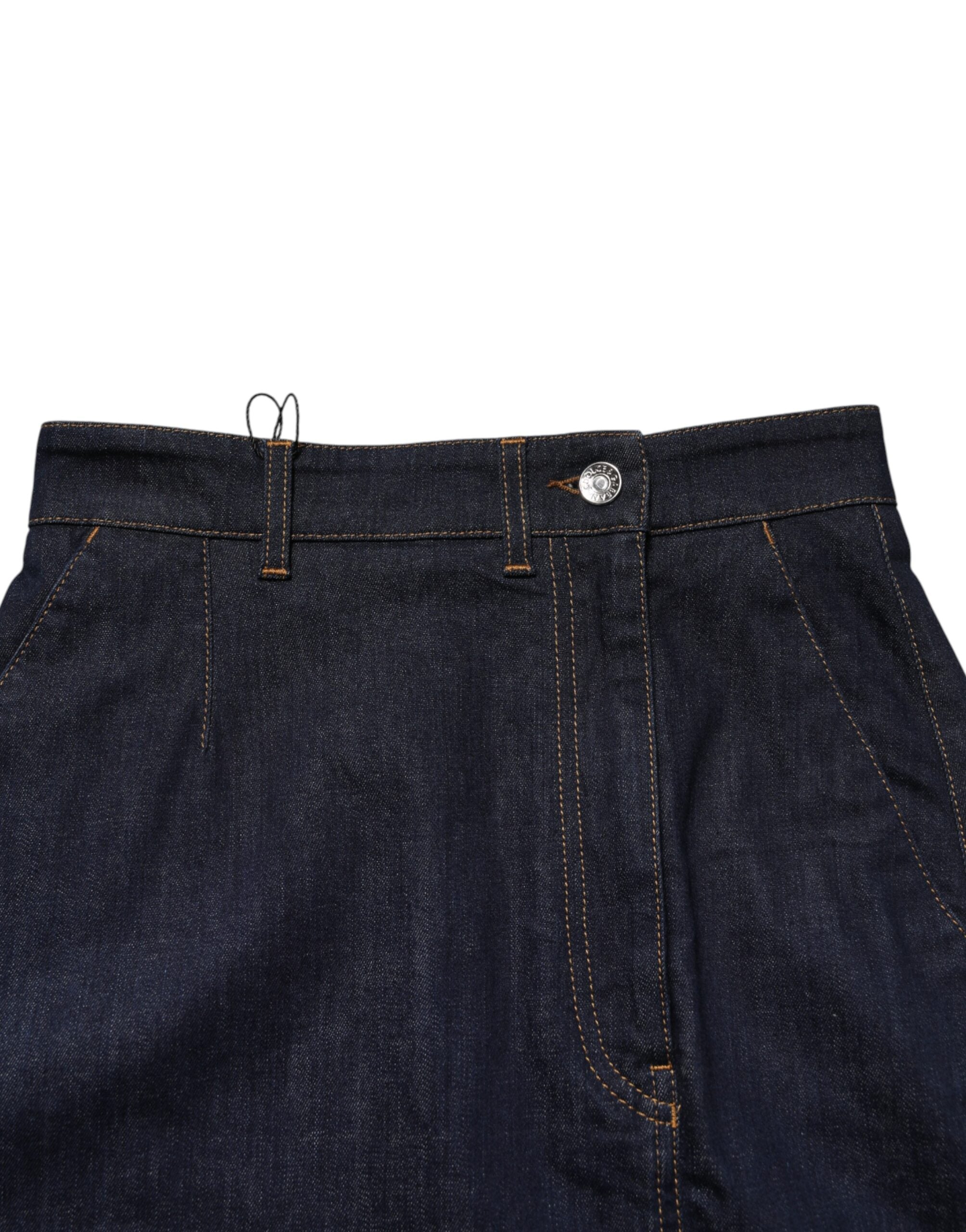 Dolce & Gabbana Dark Blue Cotton A-line Denim Midi Skirt Dolce & Gabbana