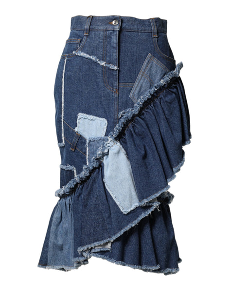 Dolce & Gabbana Blue Patchwork Layered Denim Midi Skirt Dolce & Gabbana