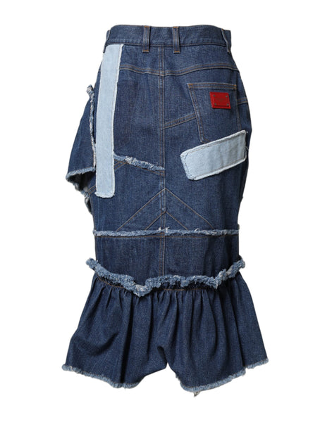 Dolce & Gabbana Blue Patchwork Layered Denim Midi Skirt Dolce & Gabbana