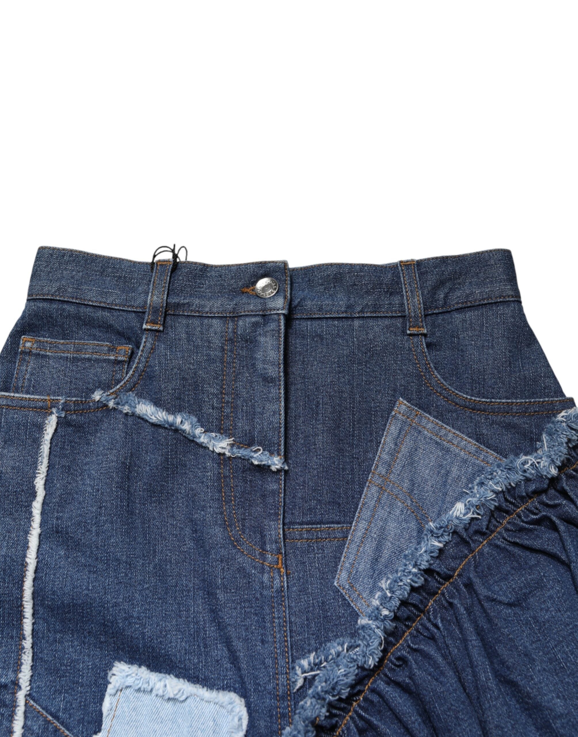 Dolce & Gabbana Blue Patchwork Layered Denim Midi Skirt Dolce & Gabbana