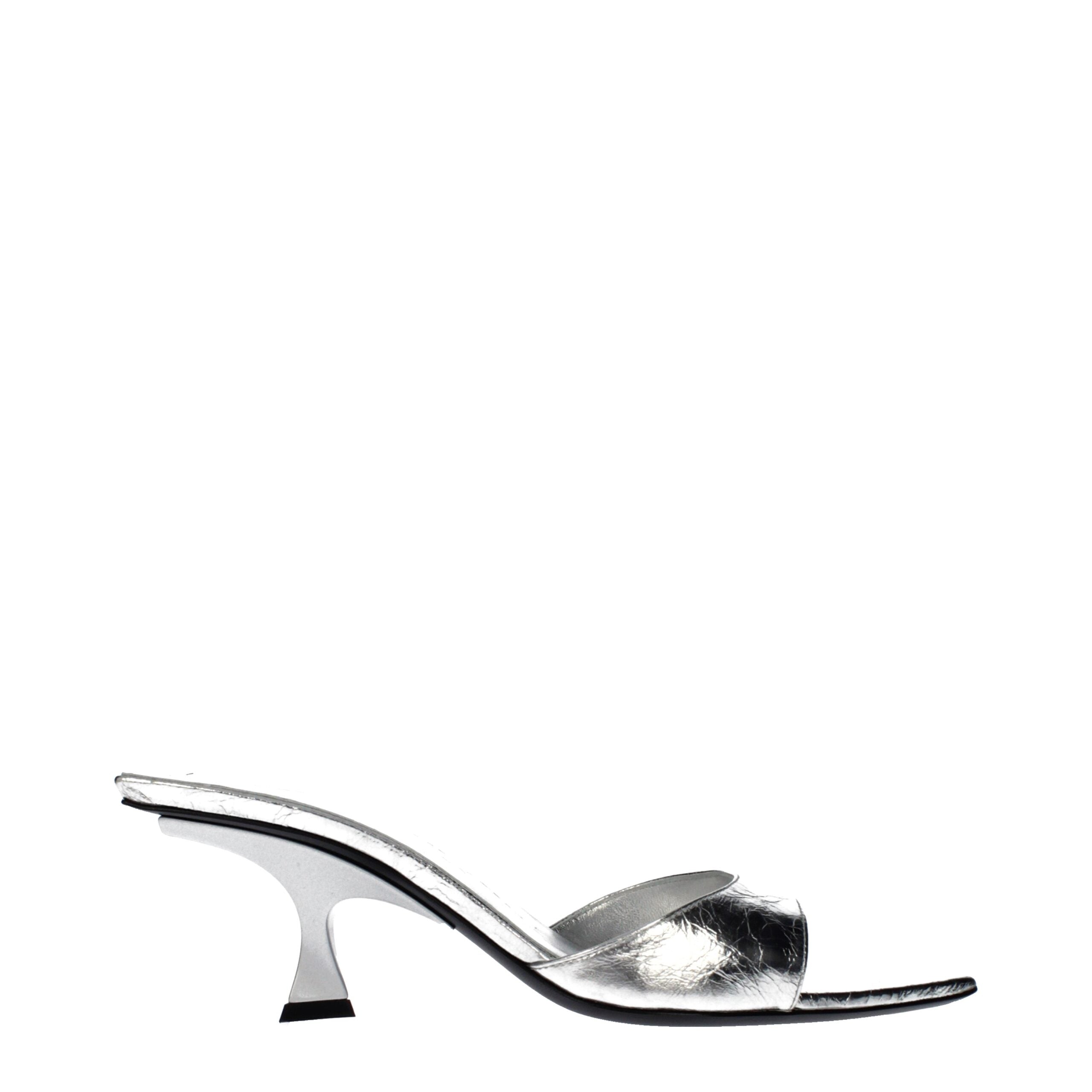 The Attico Gray Leather Flat Sandals The Attico