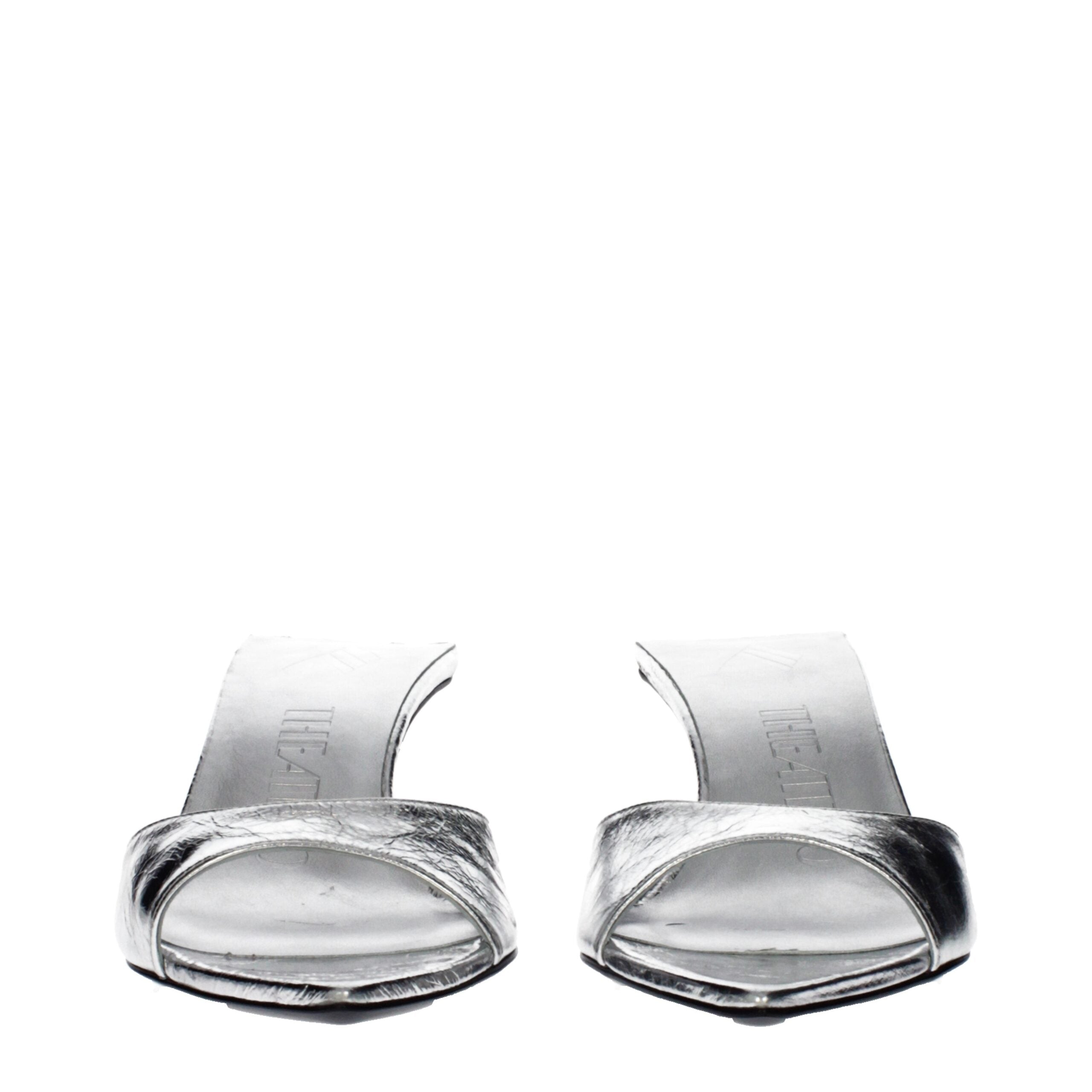 The Attico Gray Leather Flat Sandals The Attico