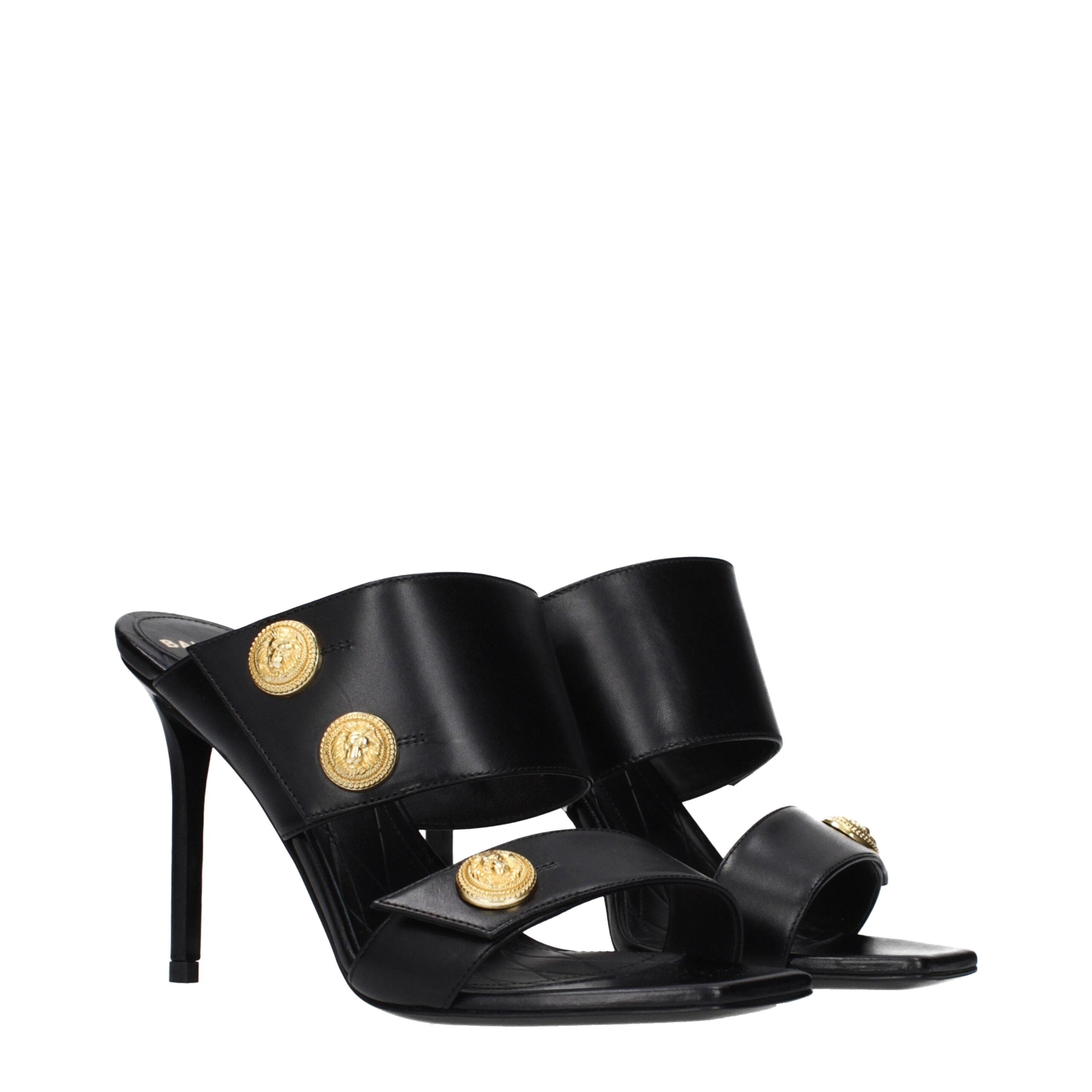 Balmain Black Leather Stiletto Heel Sandals Balmain