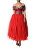 Dolce & Gabbana Red Floral Off Shoulder A-line Gown Dress Dolce & Gabbana