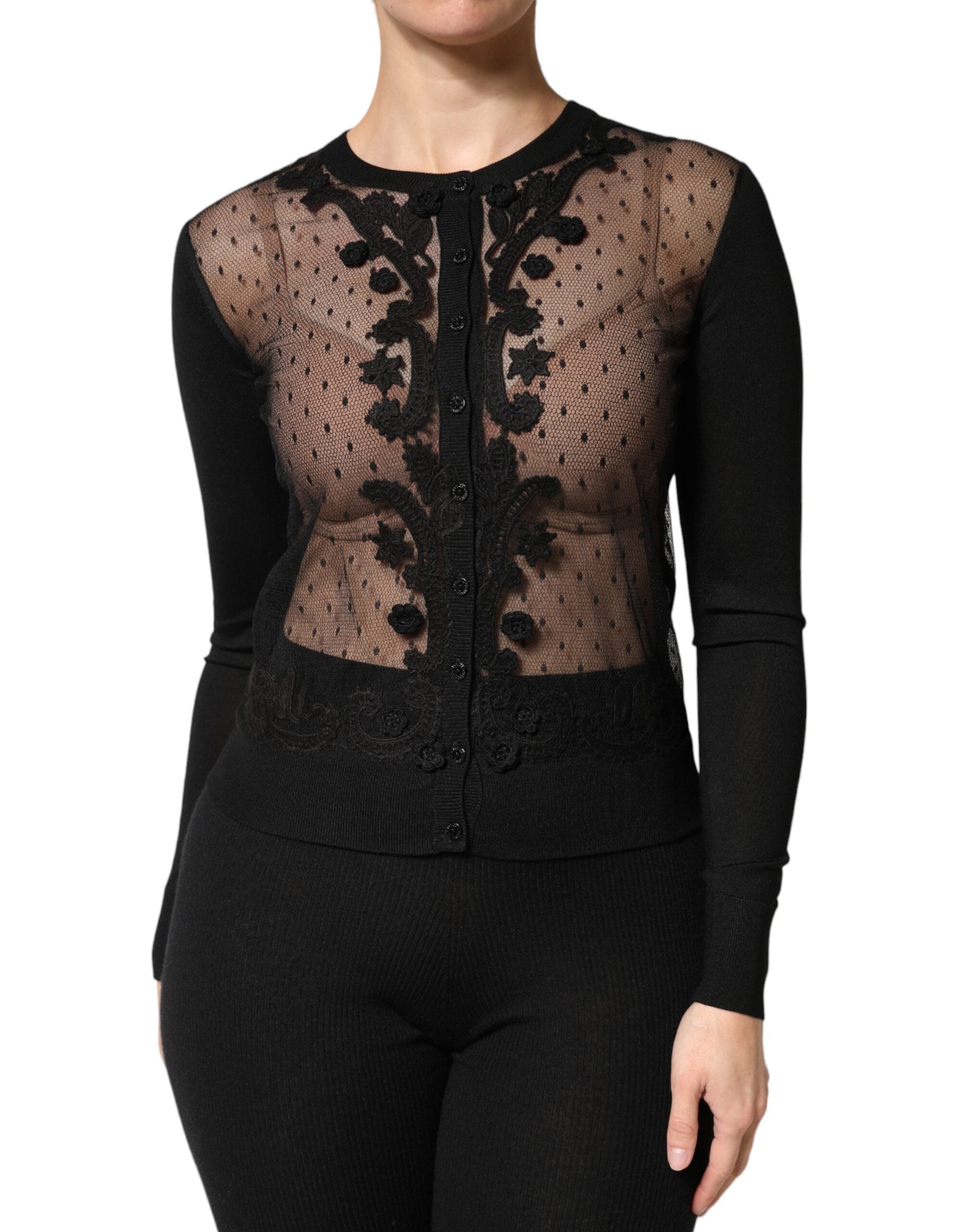 Dolce & Gabbana Black Sheer Button Down Cardigan Sweater Dolce & Gabbana
