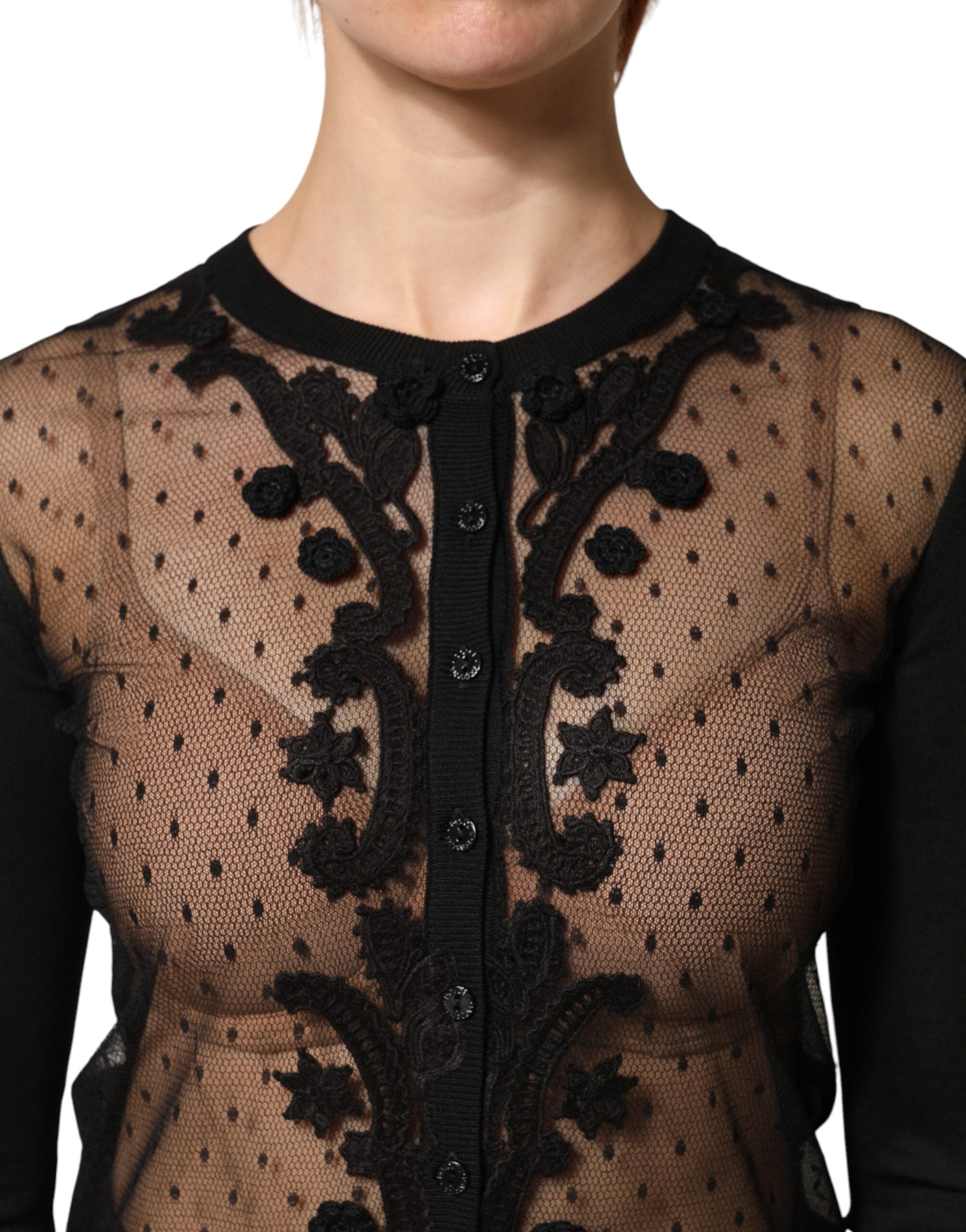 Dolce & Gabbana Black Sheer Button Down Cardigan Sweater Dolce & Gabbana