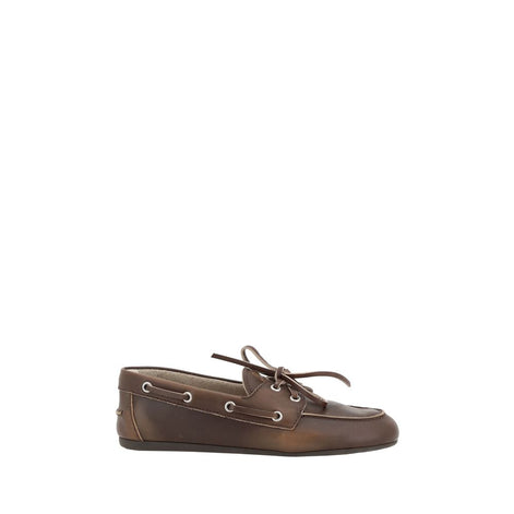 Miu Miu Brown Calf Leather Bos Taurus Slip-On Loafers Miu Miu