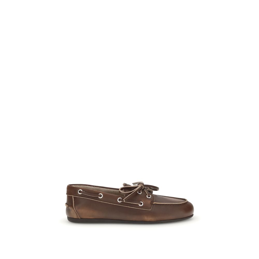 Miu Miu Brown Calf Leather Bos Taurus Slip-On Loafers Miu Miu