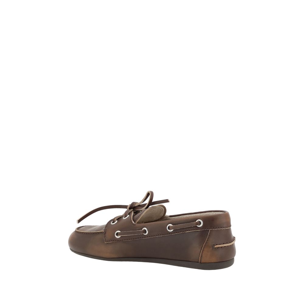 Miu Miu Brown Calf Leather Bos Taurus Slip-On Loafers Miu Miu