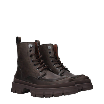 Moncler Brown Leather Ankle Boots Moncler