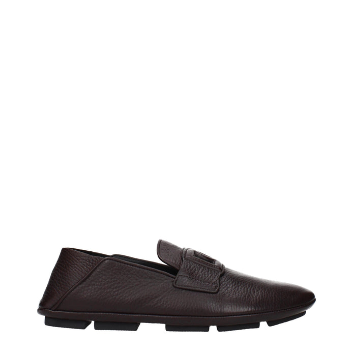Dolce & Gabbana Brown Leather Slip-On Loafers Dolce & Gabbana