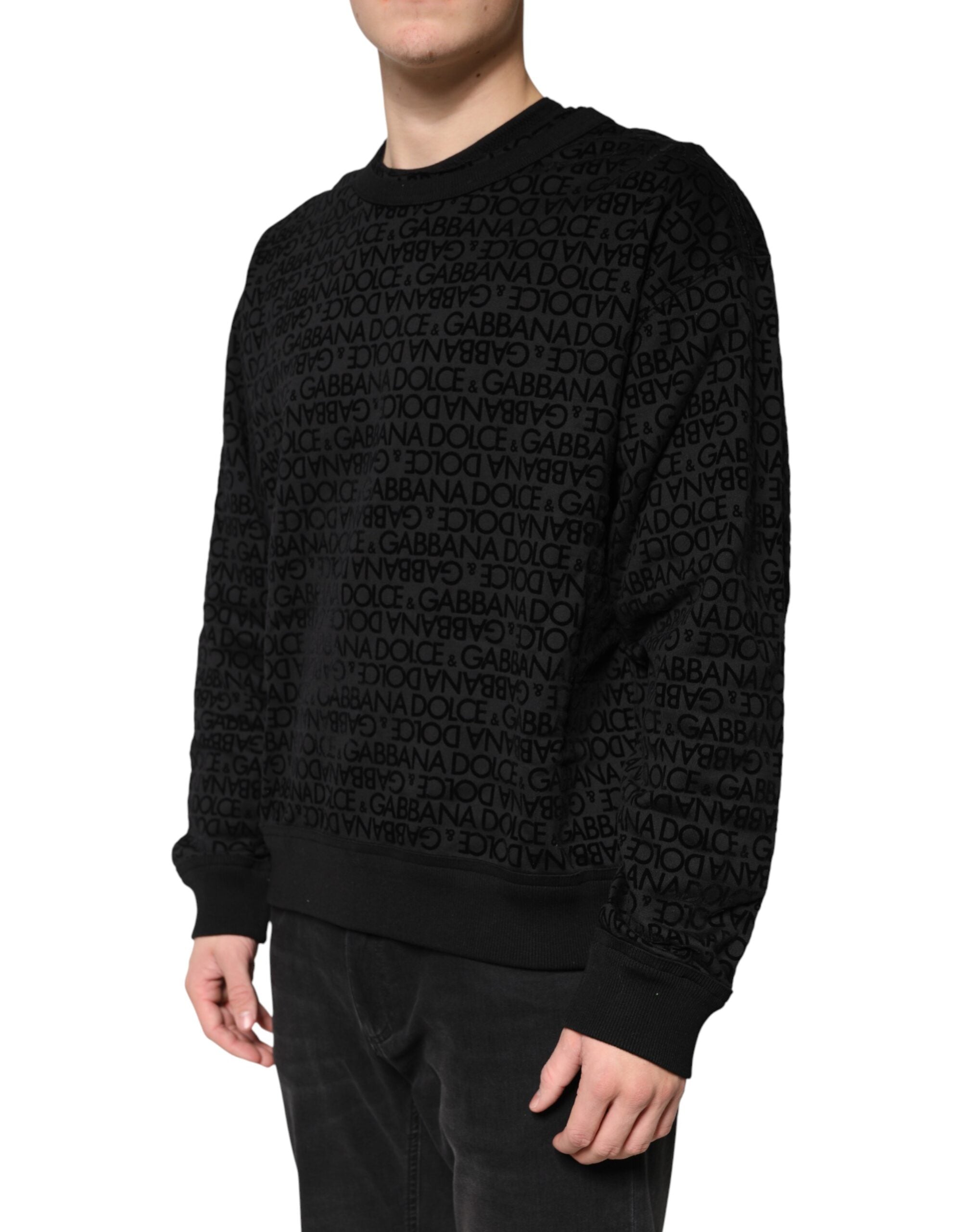 Dolce & Gabbana Black Monogram Crew Neck Sweatshirt Sweater Dolce & Gabbana