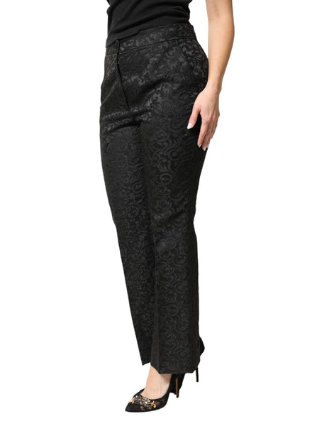 Dolce & Gabbana Black Floral Brocade High Waisted Trouser Pants Dolce & Gabbana