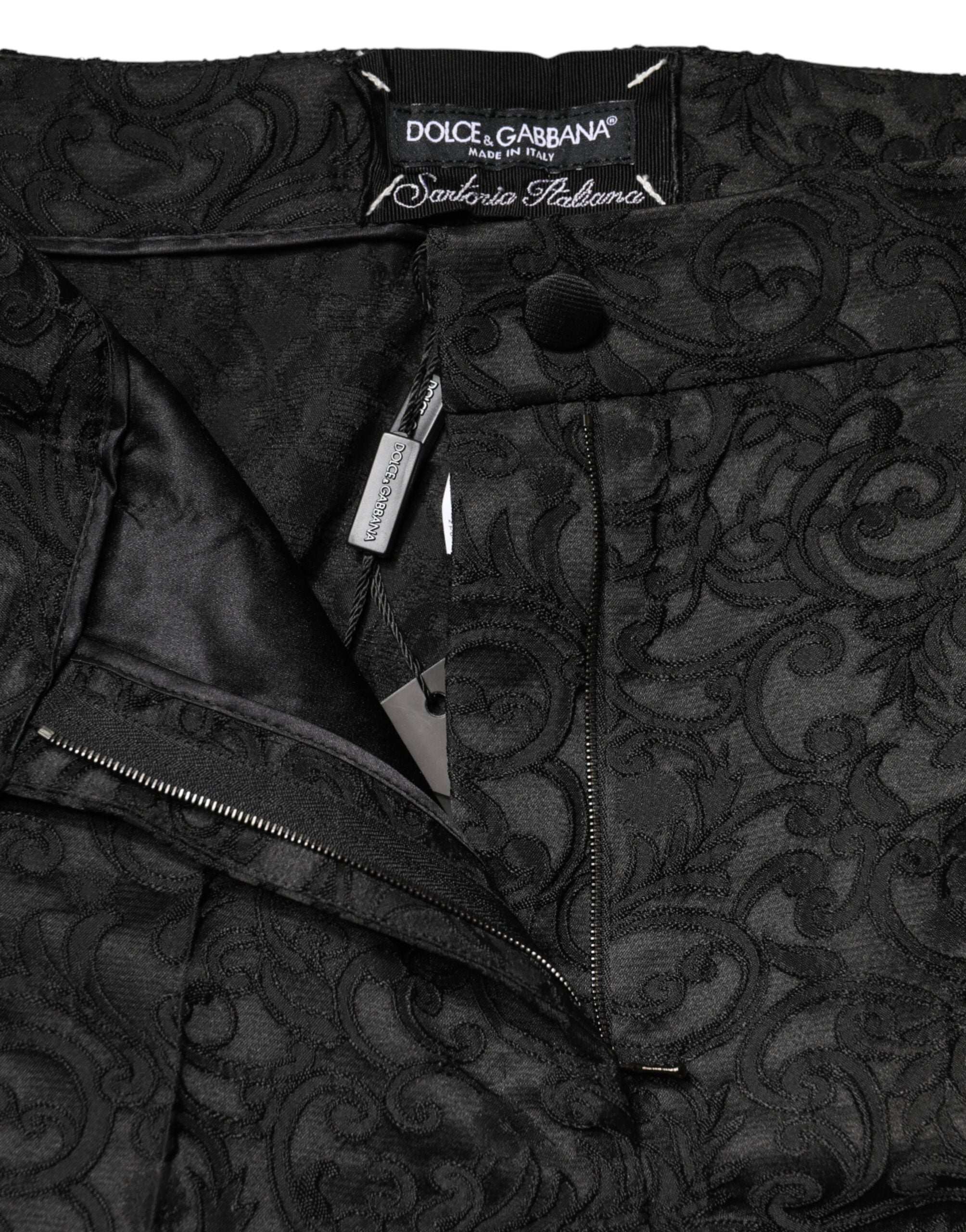 Dolce & Gabbana Black Floral Brocade High Waisted Trouser Pants Dolce & Gabbana