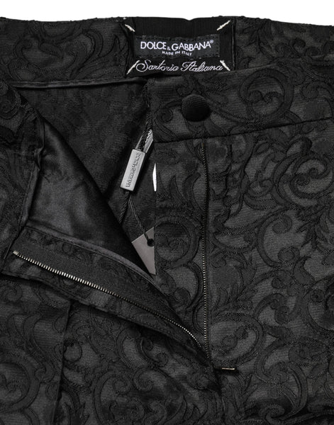 Dolce & Gabbana Black Floral Brocade High Waisted Trouser Pants Dolce & Gabbana