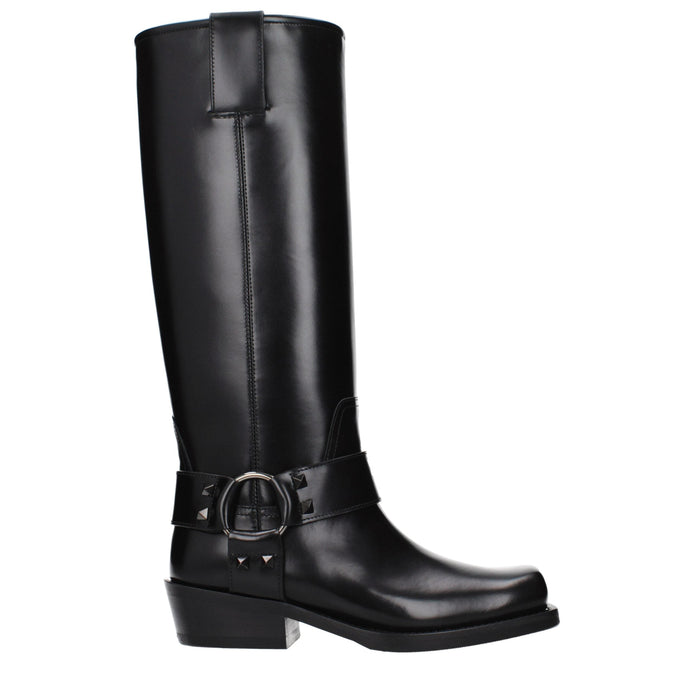 Valentino Garavani Black Leather Boots Valentino Garavani