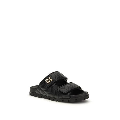 Miu Miu Black Napa Leather / Calf Bos Taurus Slippers Miu Miu