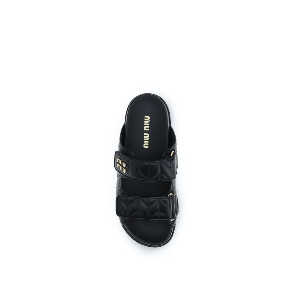 Miu Miu Black Napa Leather / Calf Bos Taurus Slippers Miu Miu